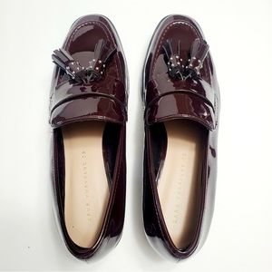 Zara Women's Trafaluc Brown Patent Leather Tassel Slip on Loafer Size 38…